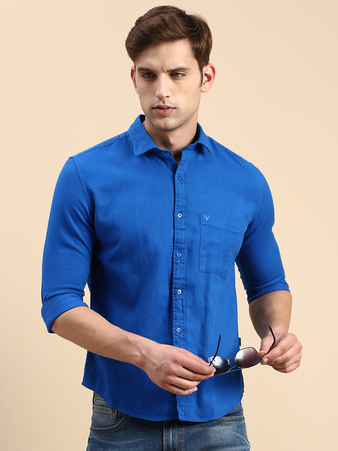 Men Blue Solid Casual Shirt