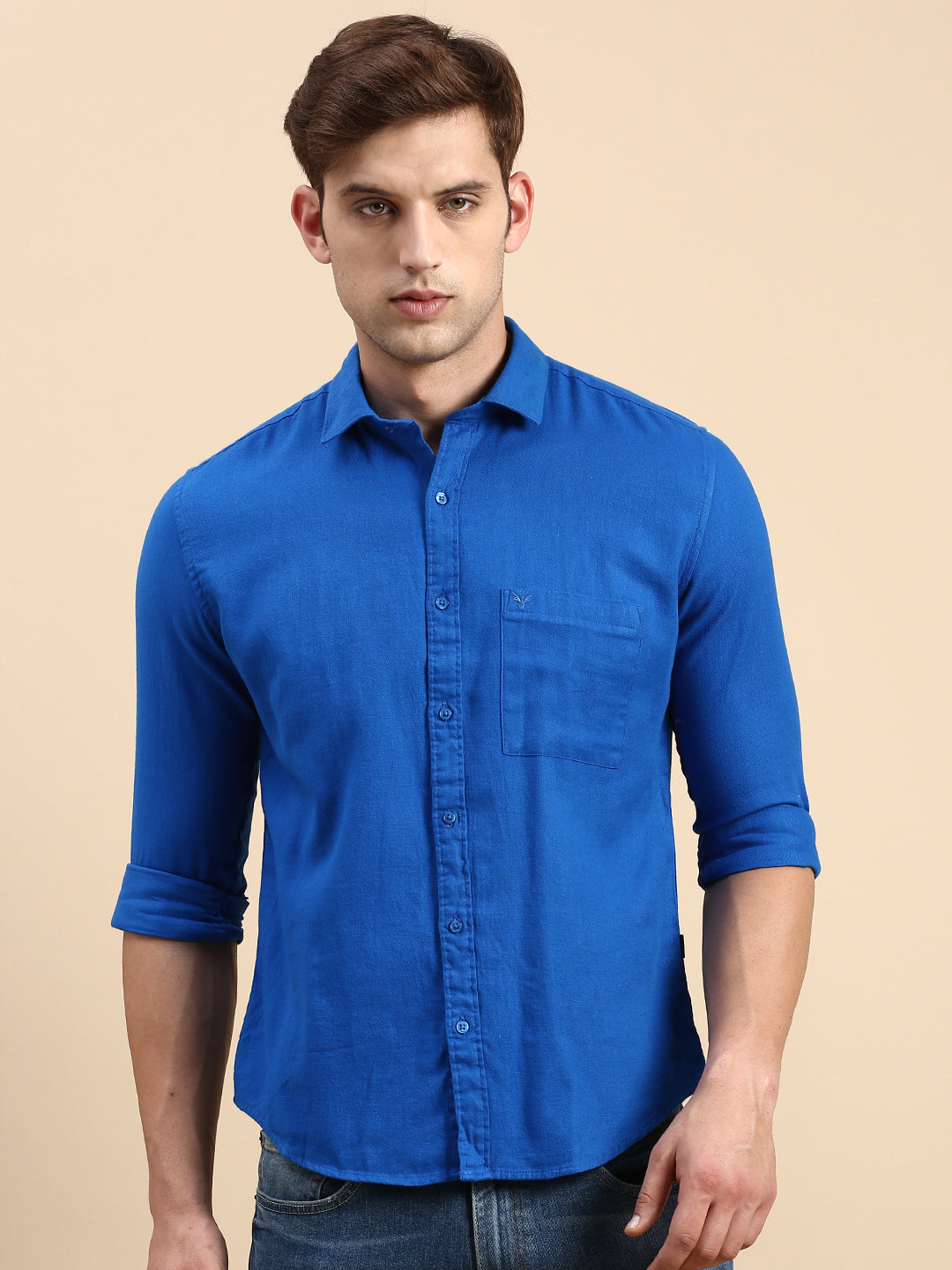 Men Blue Solid Casual Shirt