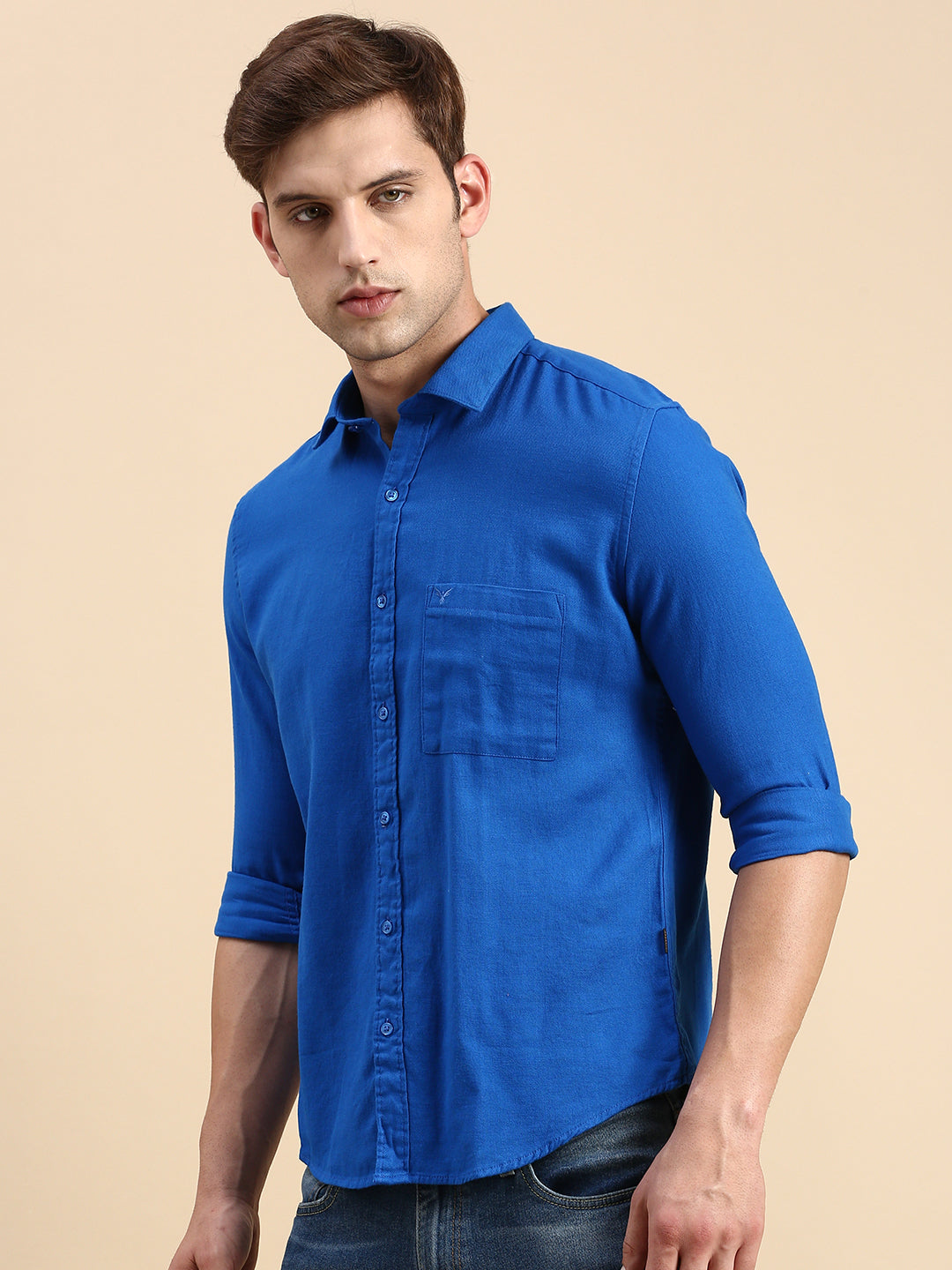 Men Blue Solid Casual Shirt