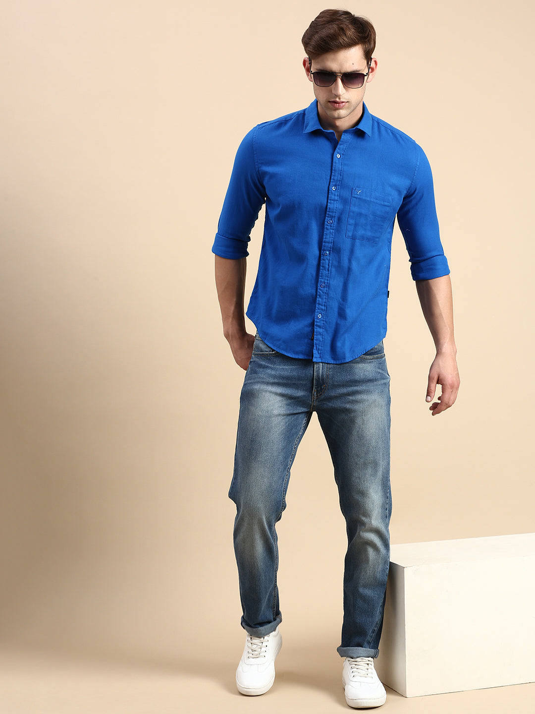 Men Blue Solid Casual Shirt