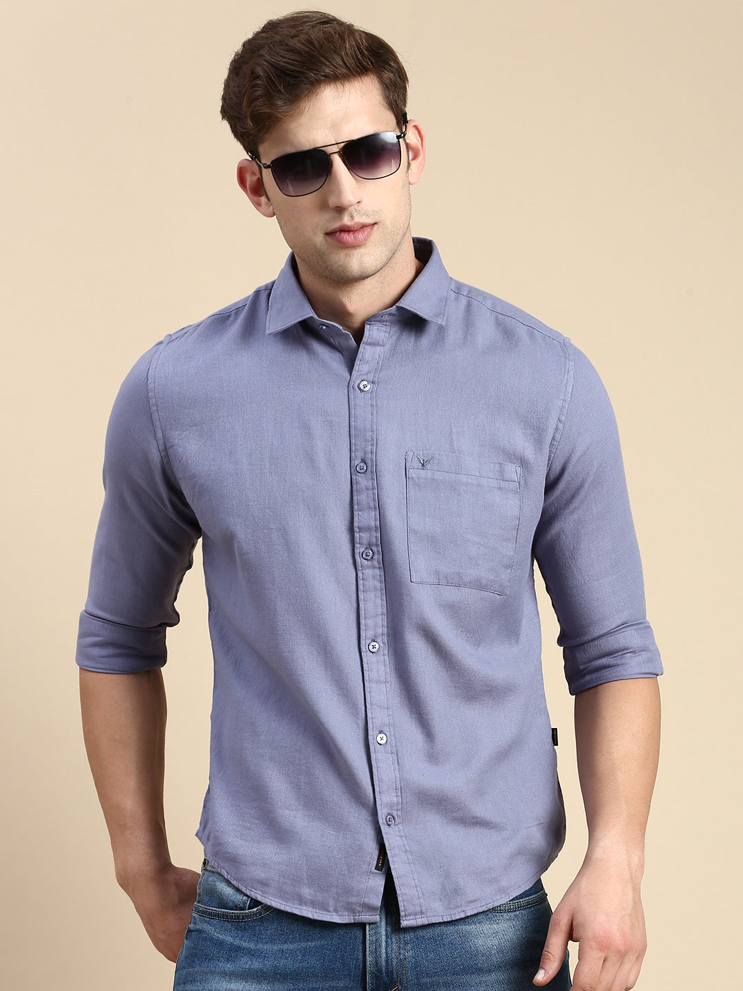 Men Blue Solid Casual Shirt