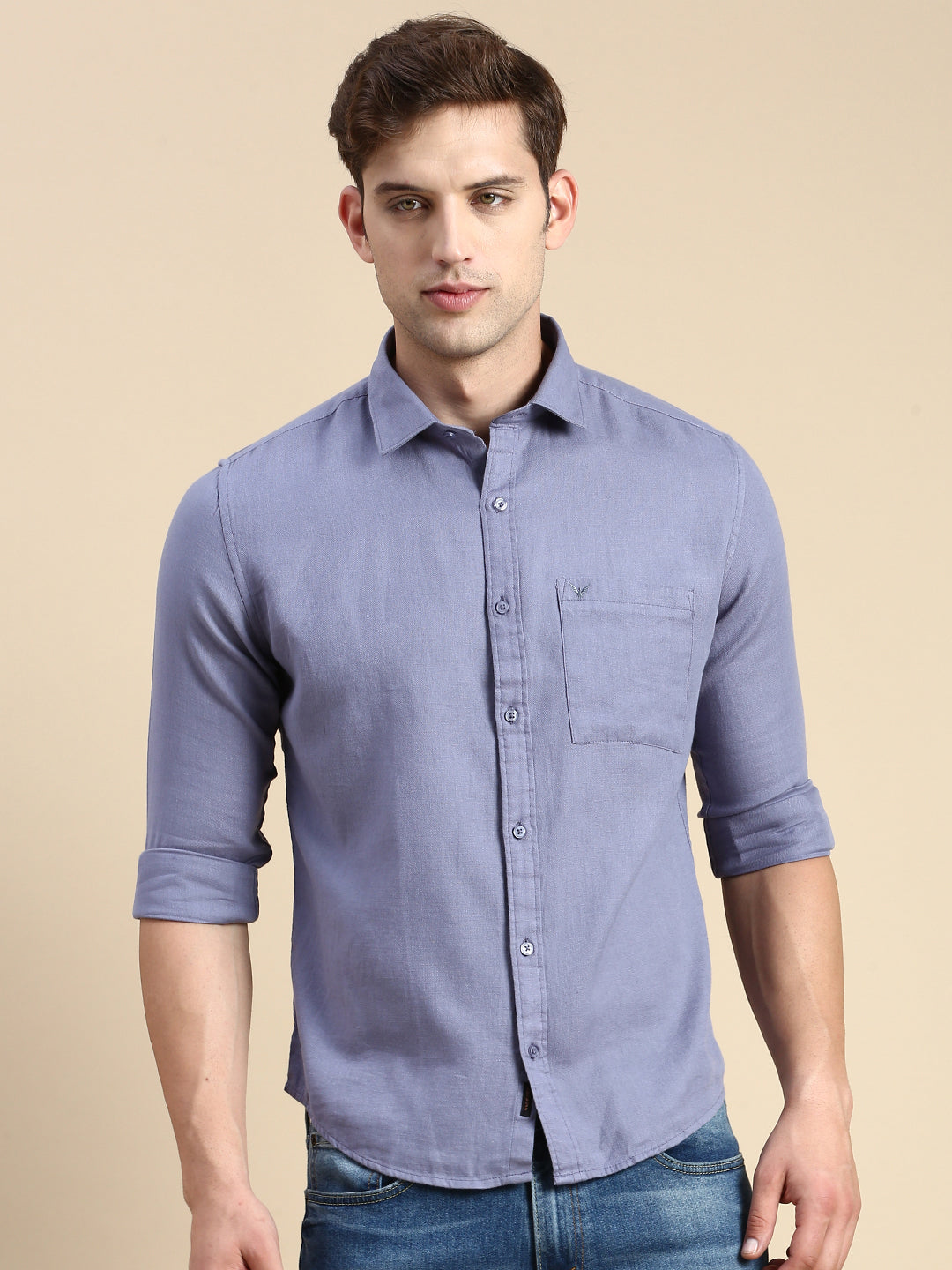 Men Blue Solid Casual Shirt