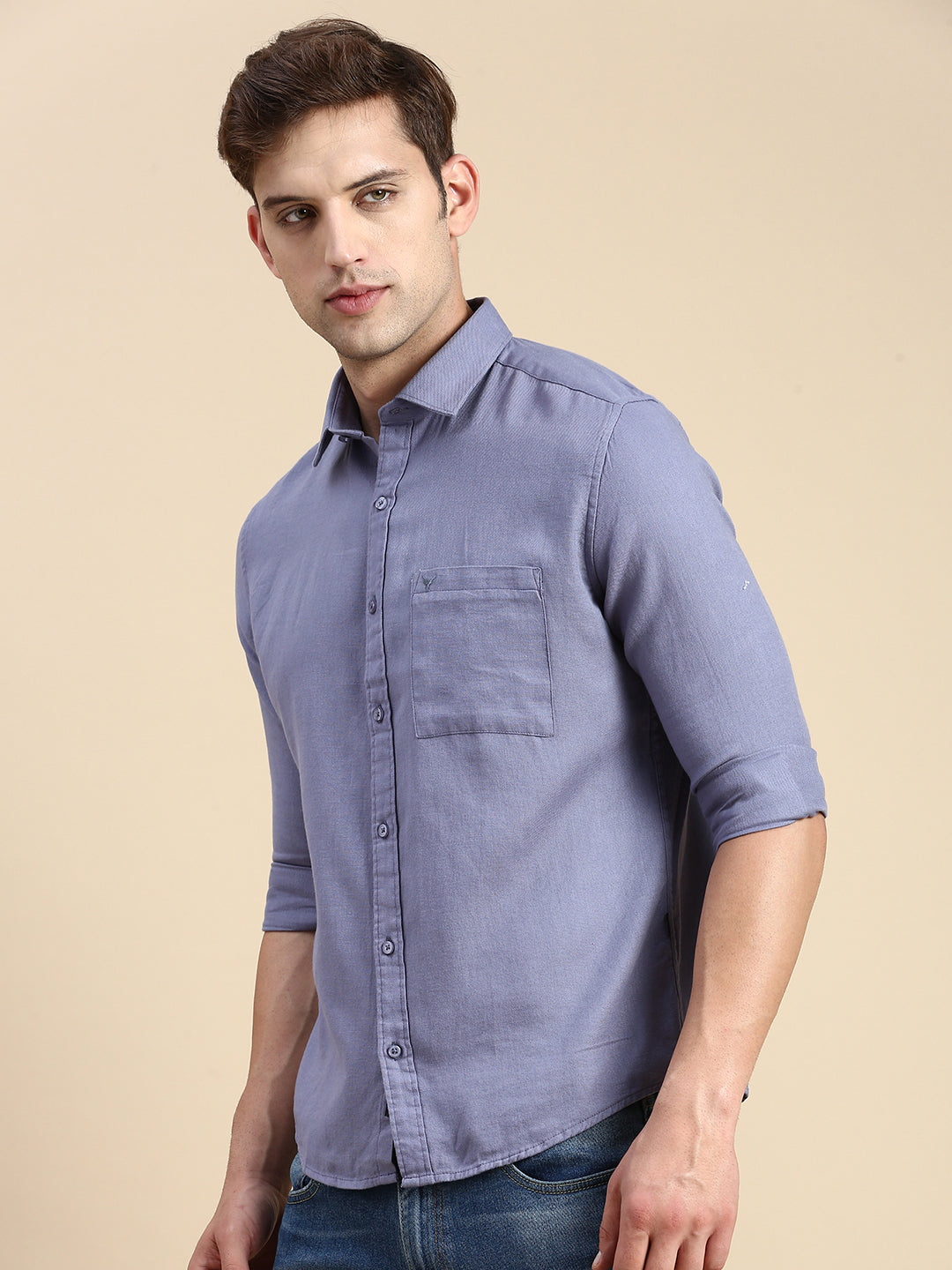 Men Blue Solid Casual Shirt