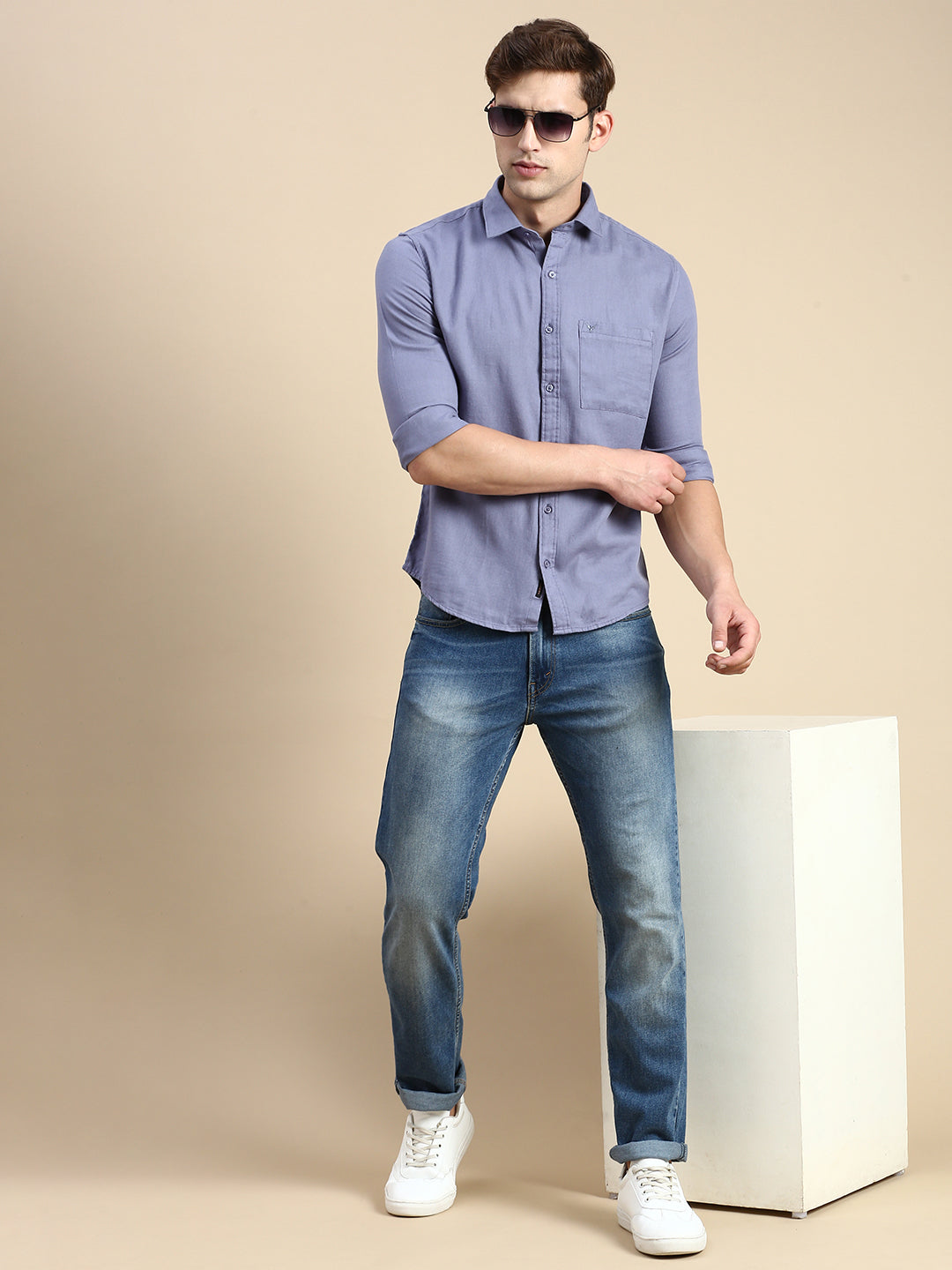 Men Blue Solid Casual Shirt