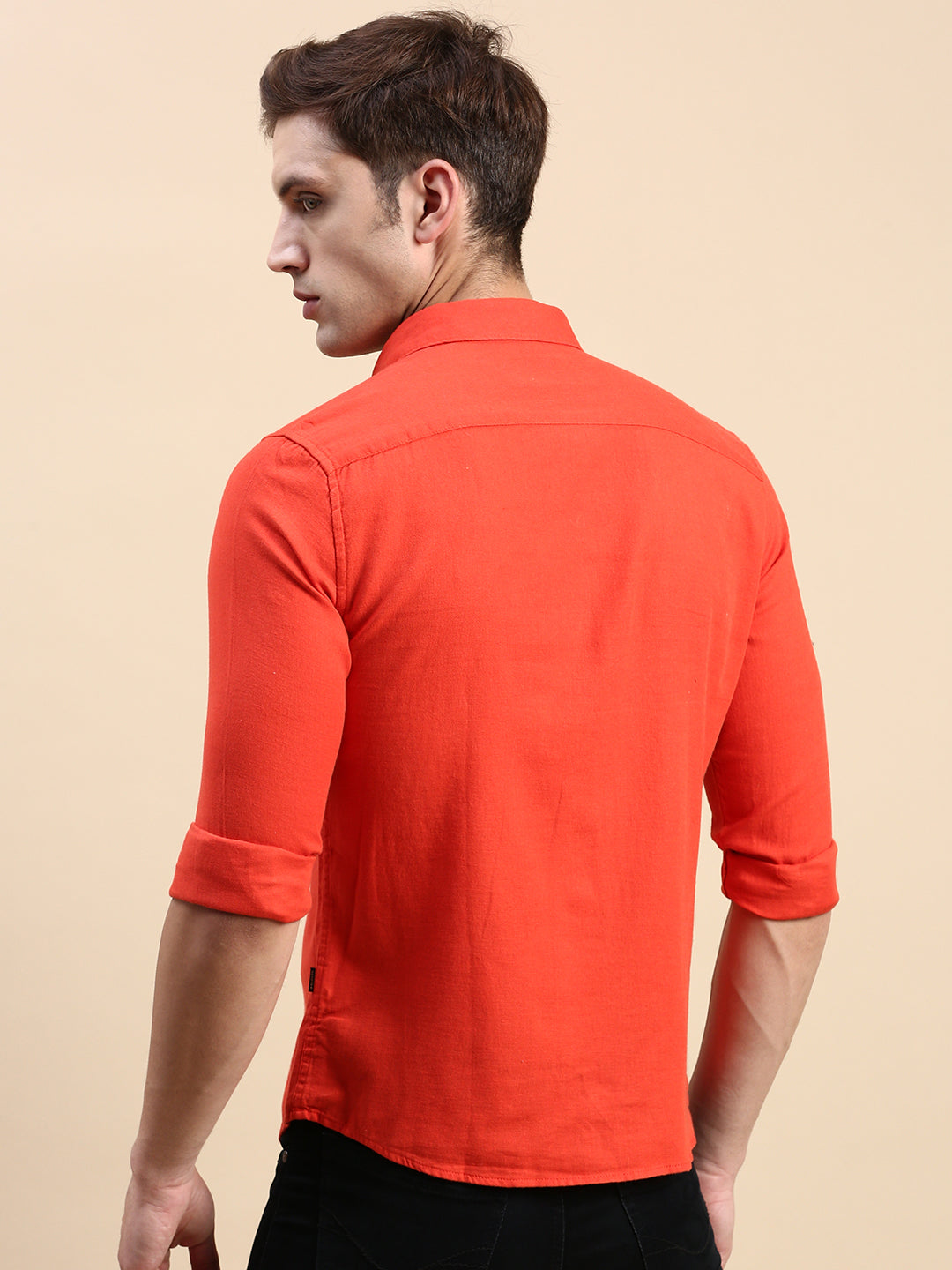 Men Orange Solid Casual Shirt