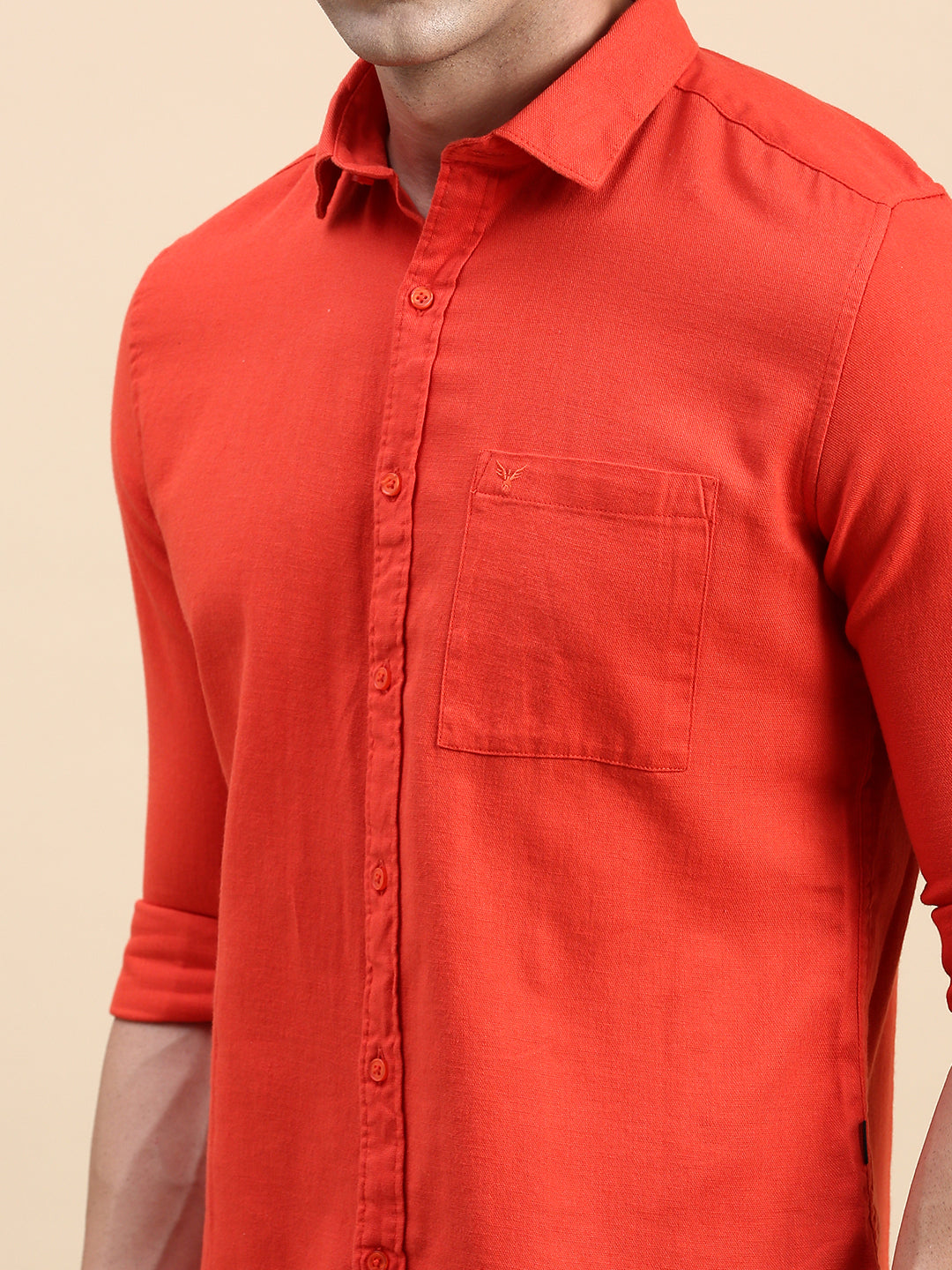 Men Orange Solid Casual Shirt