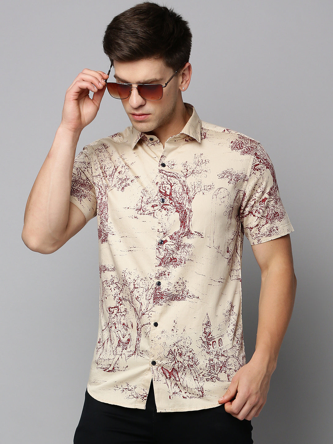 Men's Cream Printed Casual Shirt