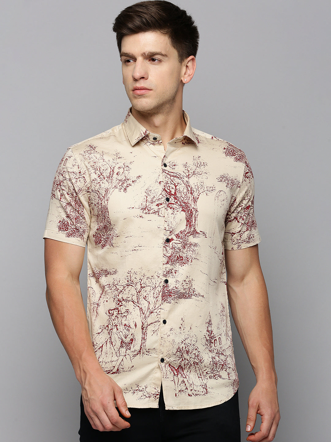 Men's Cream Printed Casual Shirt