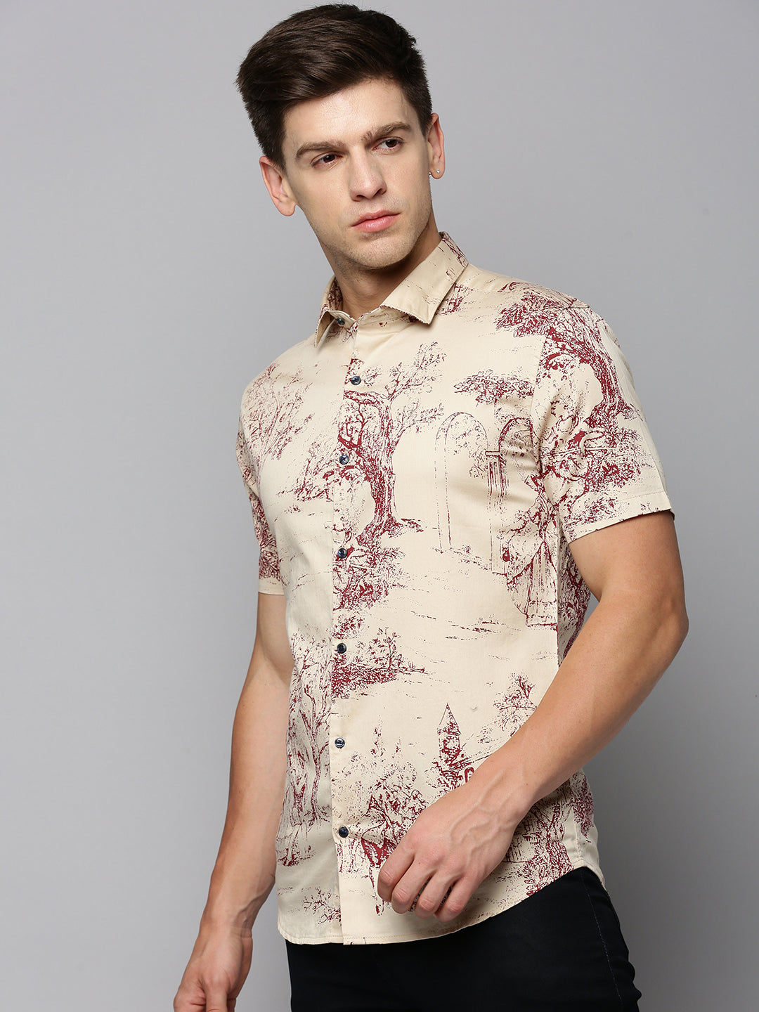 Men's Cream Printed Casual Shirt