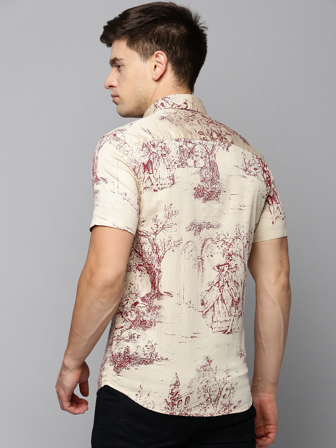 Men's Cream Printed Casual Shirt