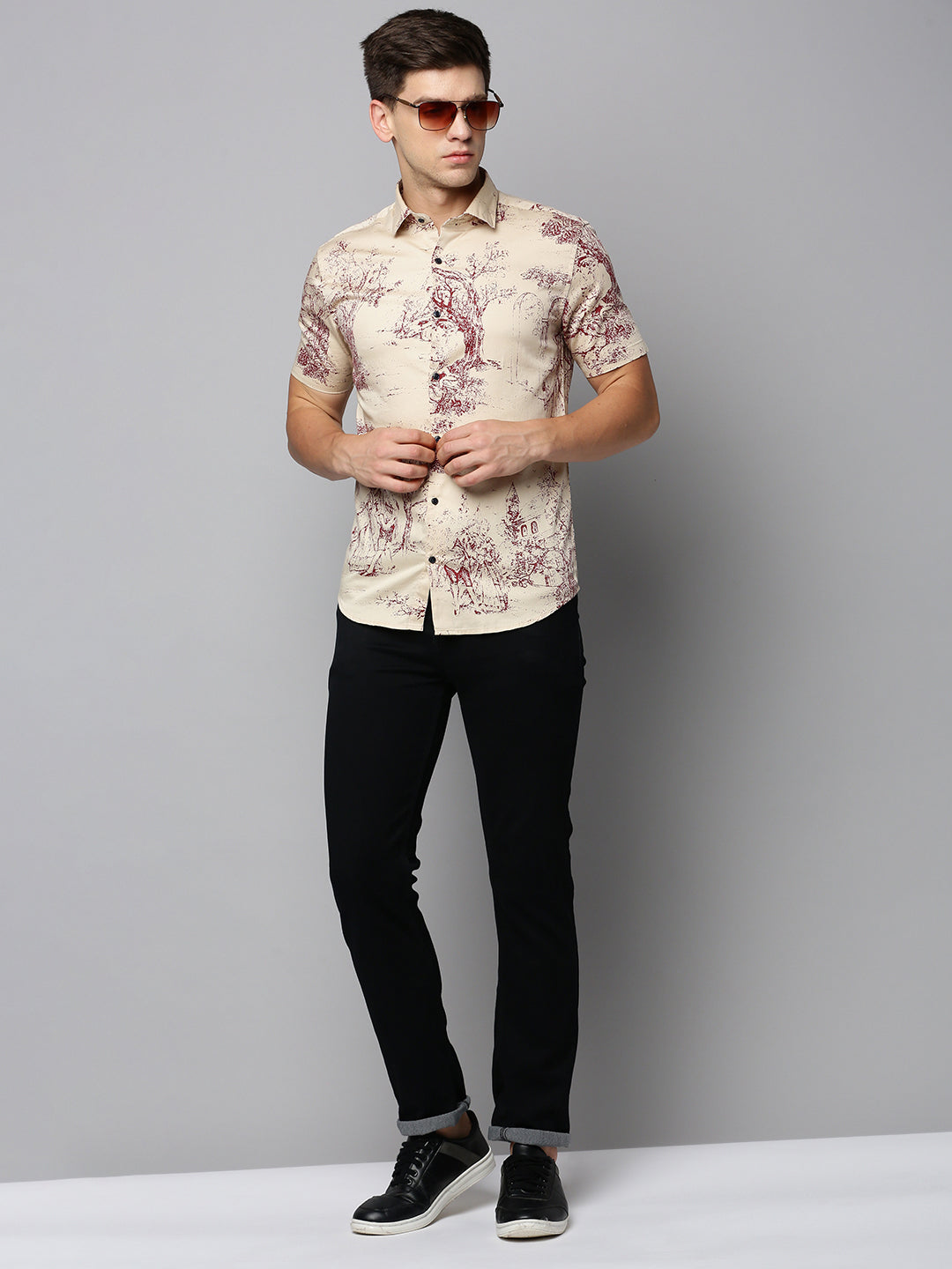 Men's Cream Printed Casual Shirt