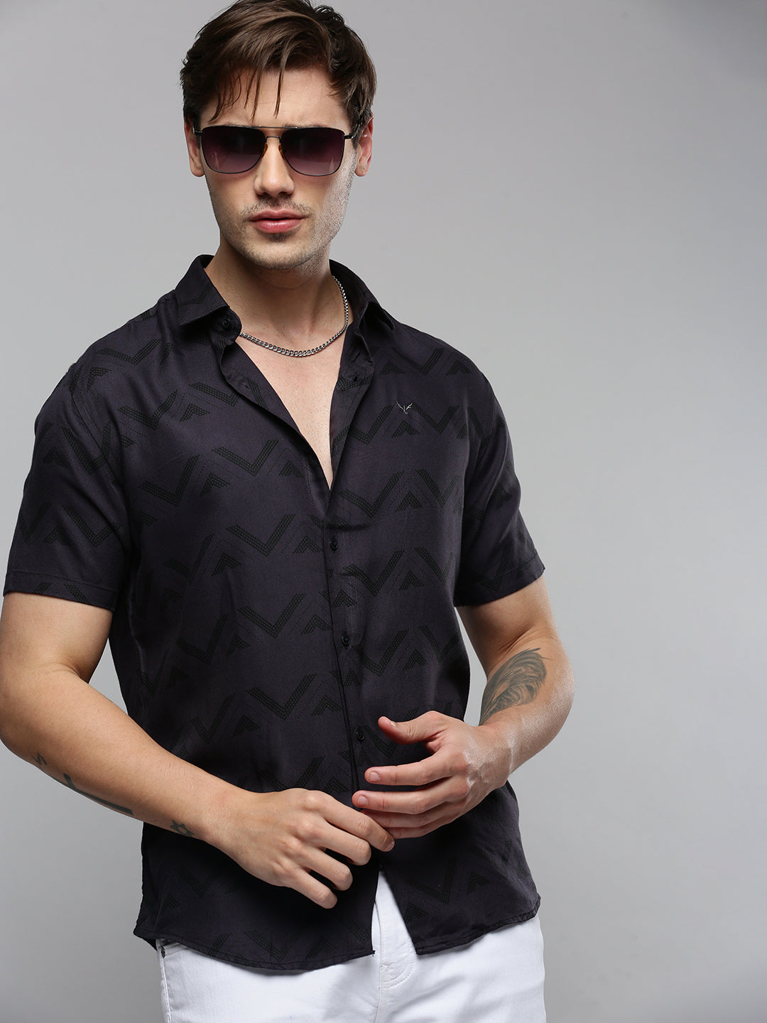 Men Grey Printed Casual Shirt