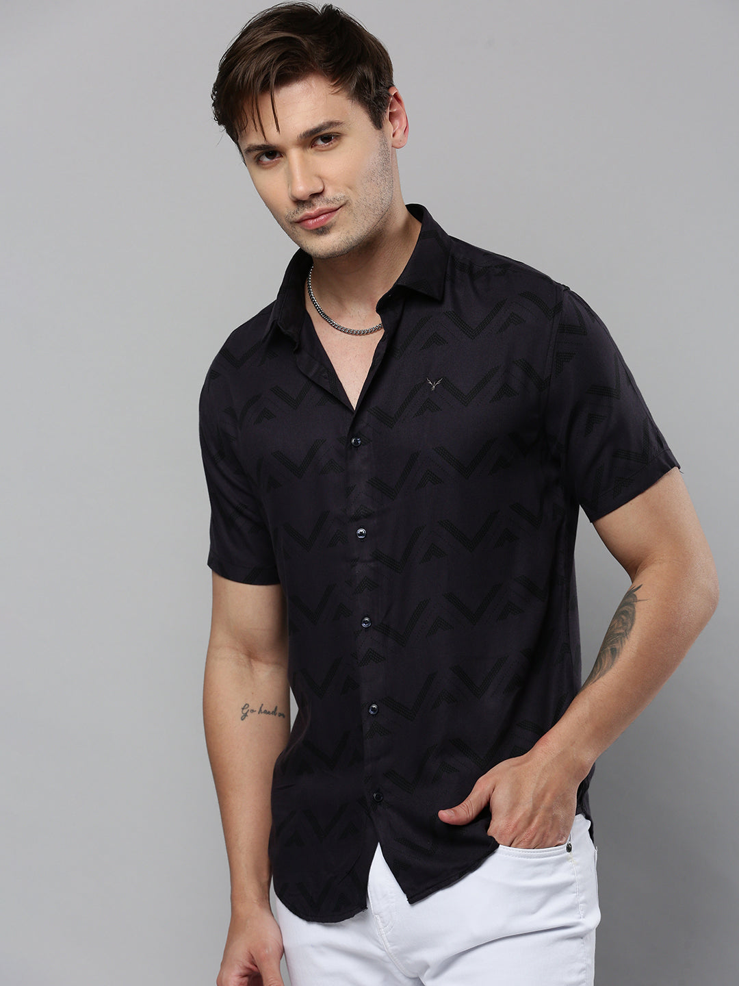 Men Grey Printed Casual Shirt