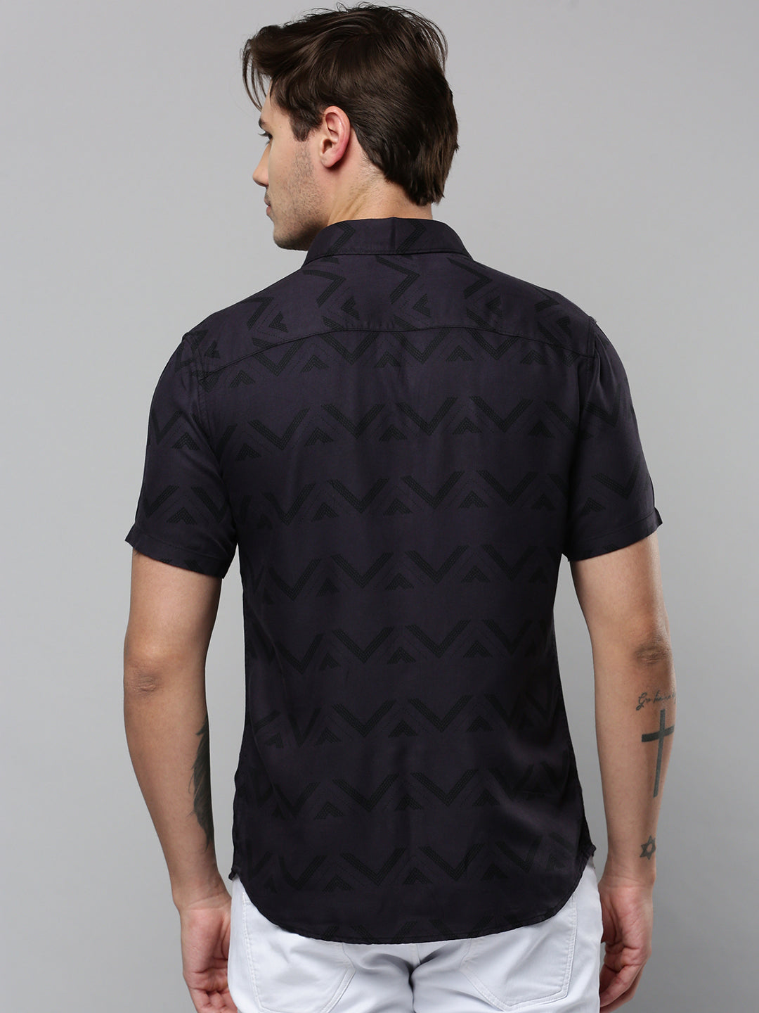 Men Grey Printed Casual Shirt