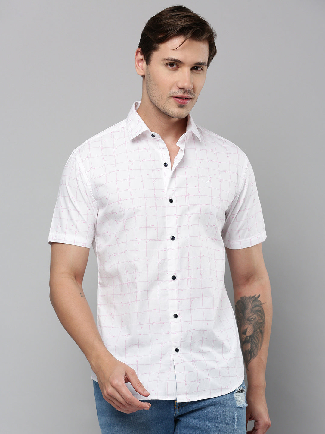 Men White Checked Casual Shirt