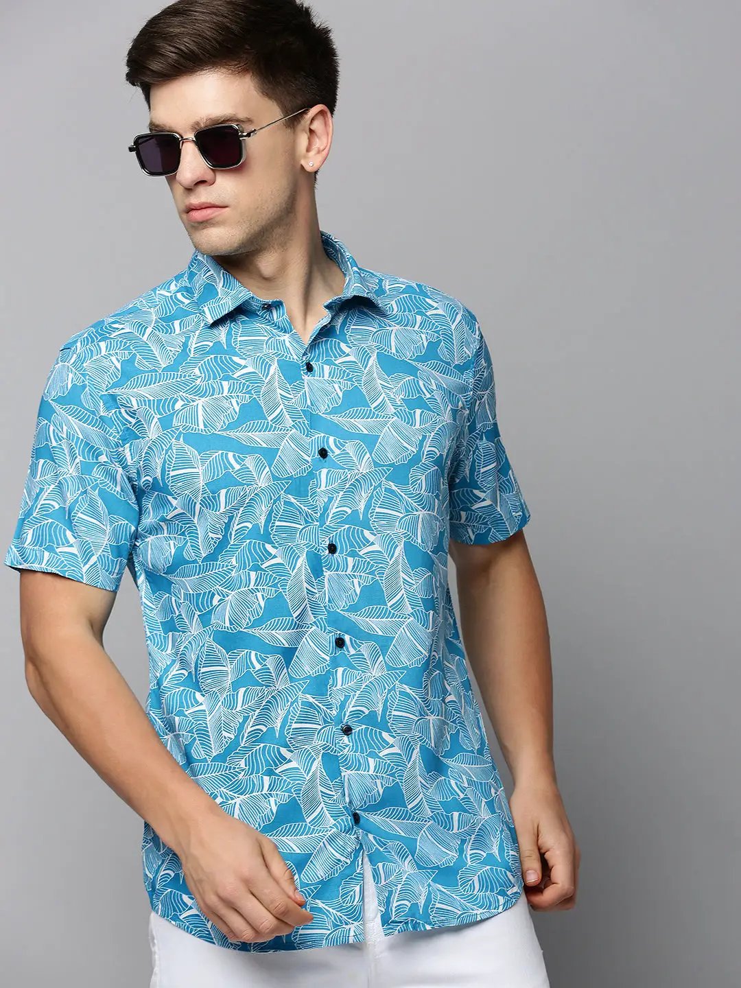 Men's Blue Printed Casual Shirt