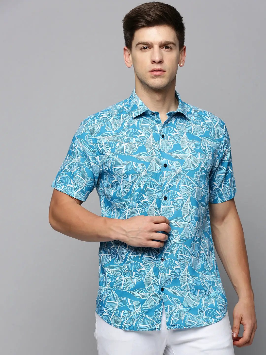 Men's Blue Printed Casual Shirt