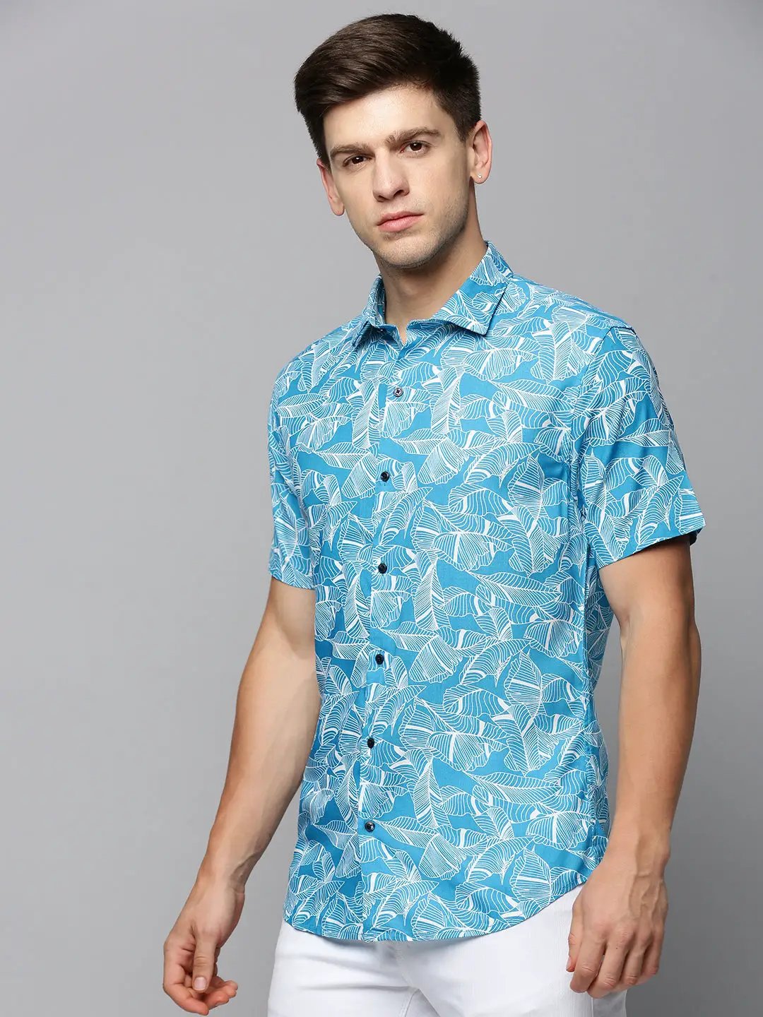 Men's Blue Printed Casual Shirt