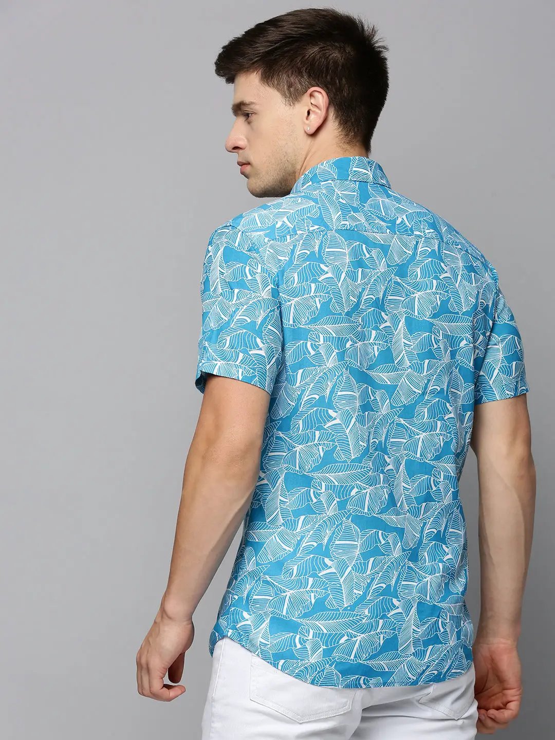 Men's Blue Printed Casual Shirt