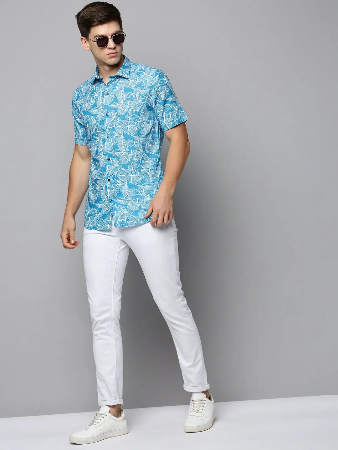 Men's Blue Printed Casual Shirt