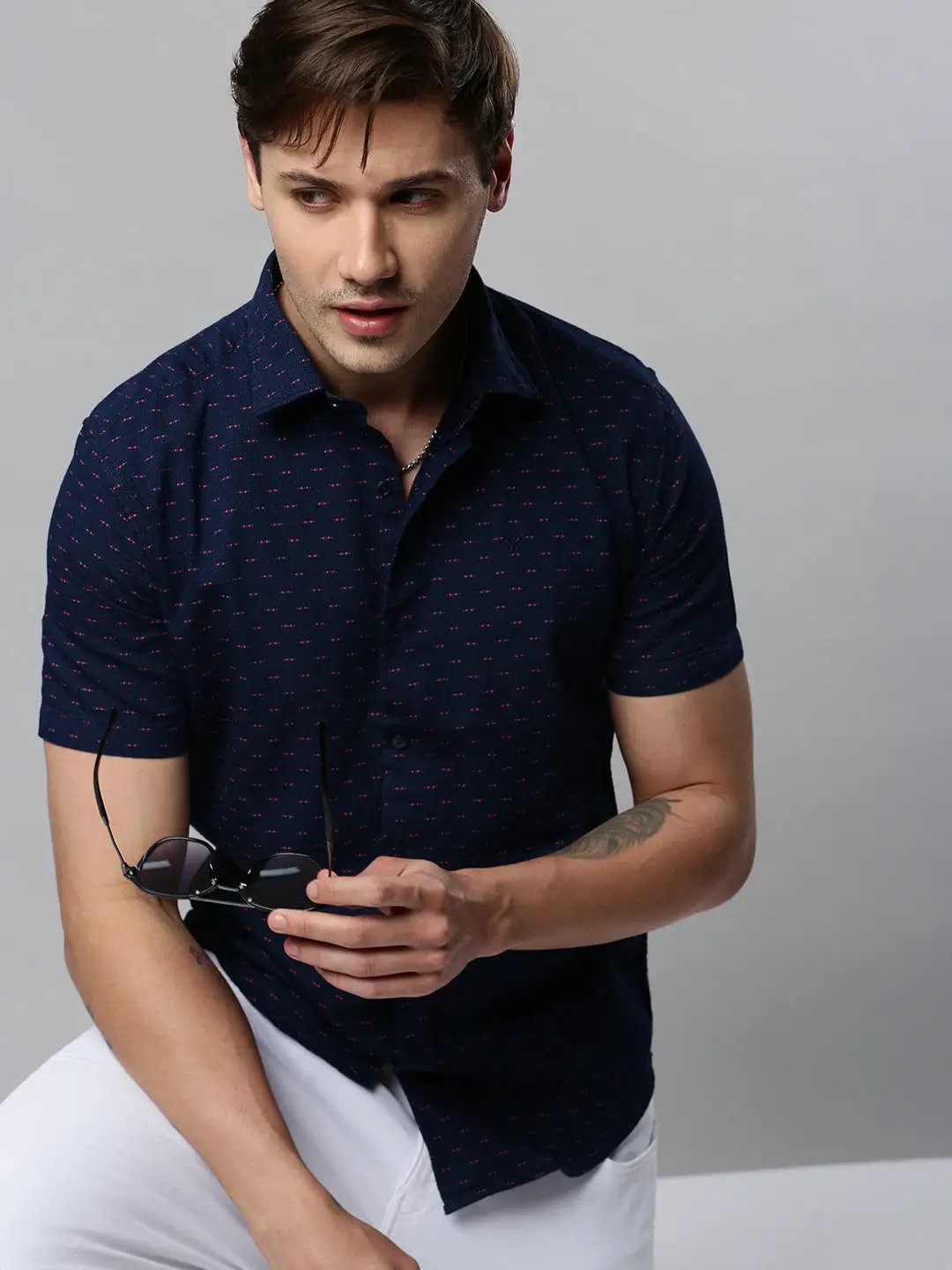 Men's Navy Printed Casual Shirt