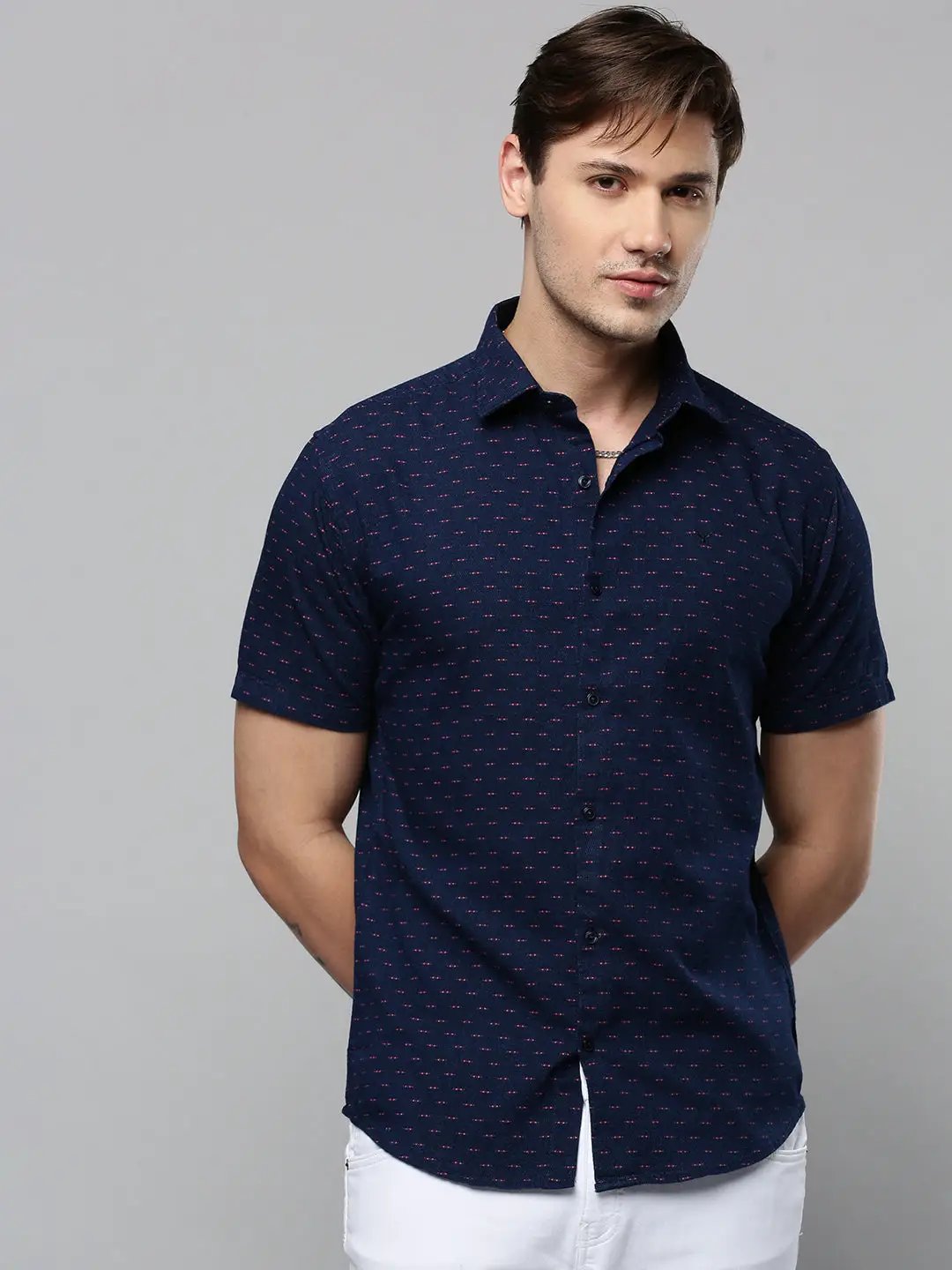 Men's Navy Printed Casual Shirt