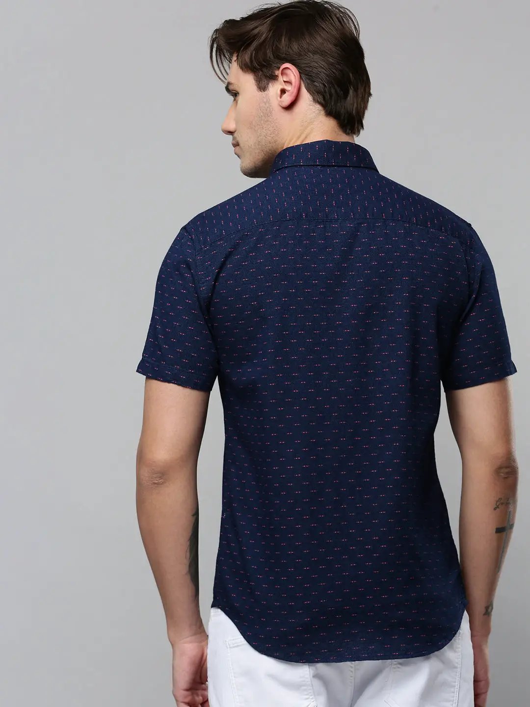 Men's Navy Printed Casual Shirt