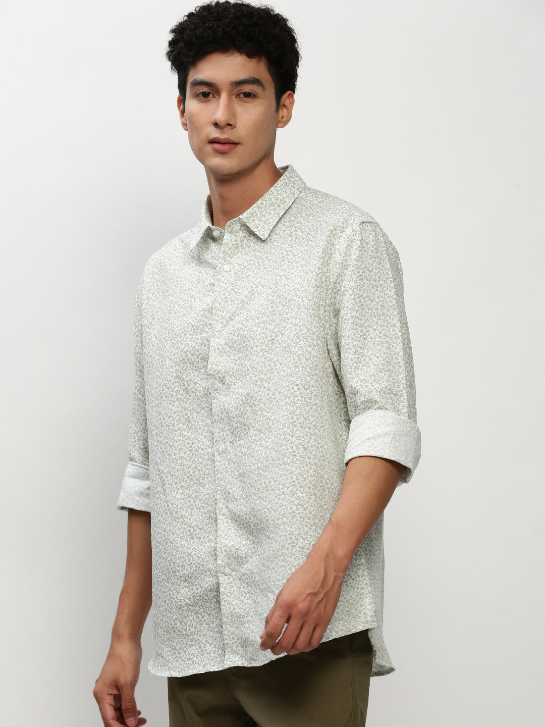 Men White Floral Casual Casual Shirts