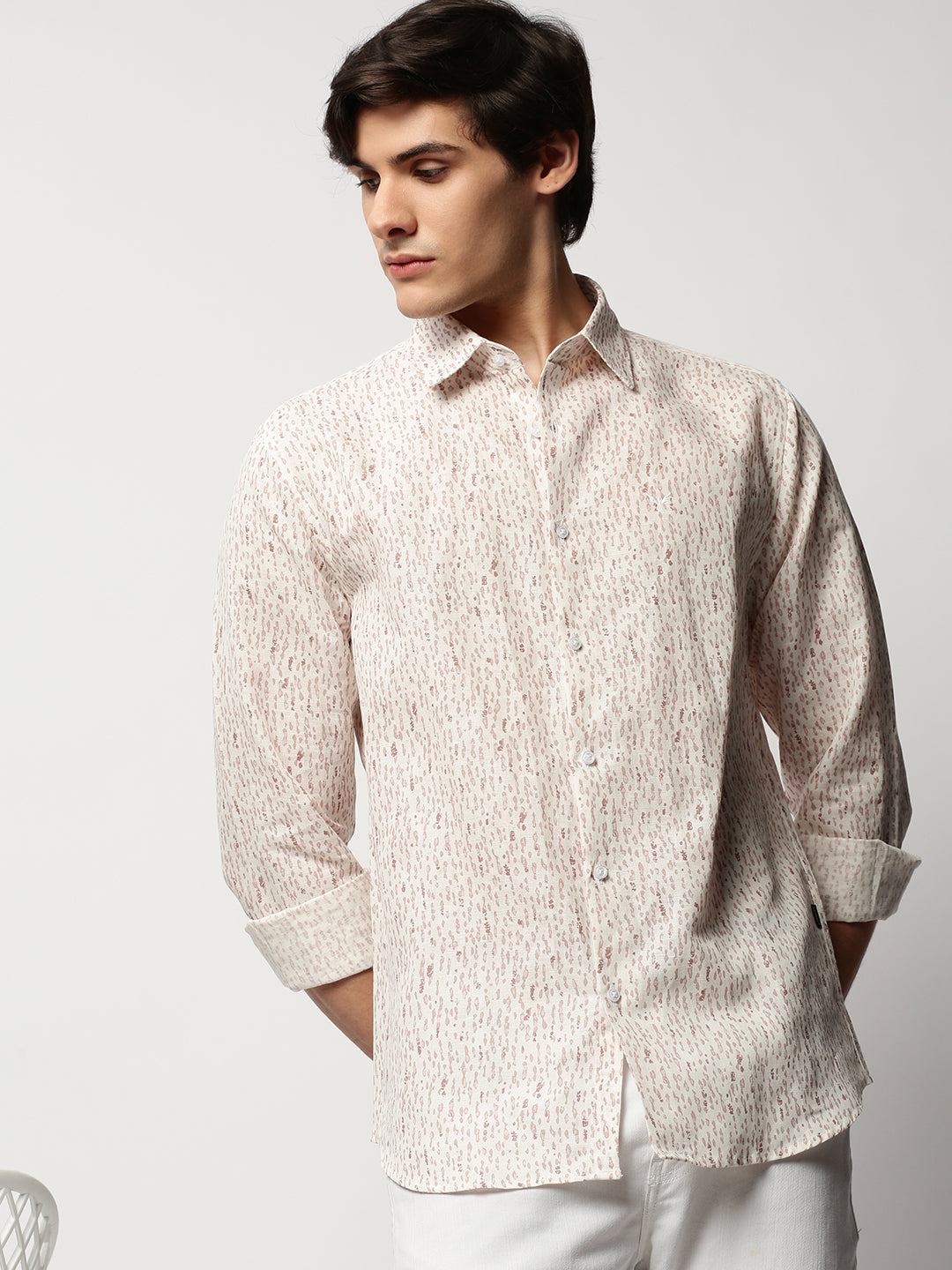 Men White Printed Casual Casual Shirts