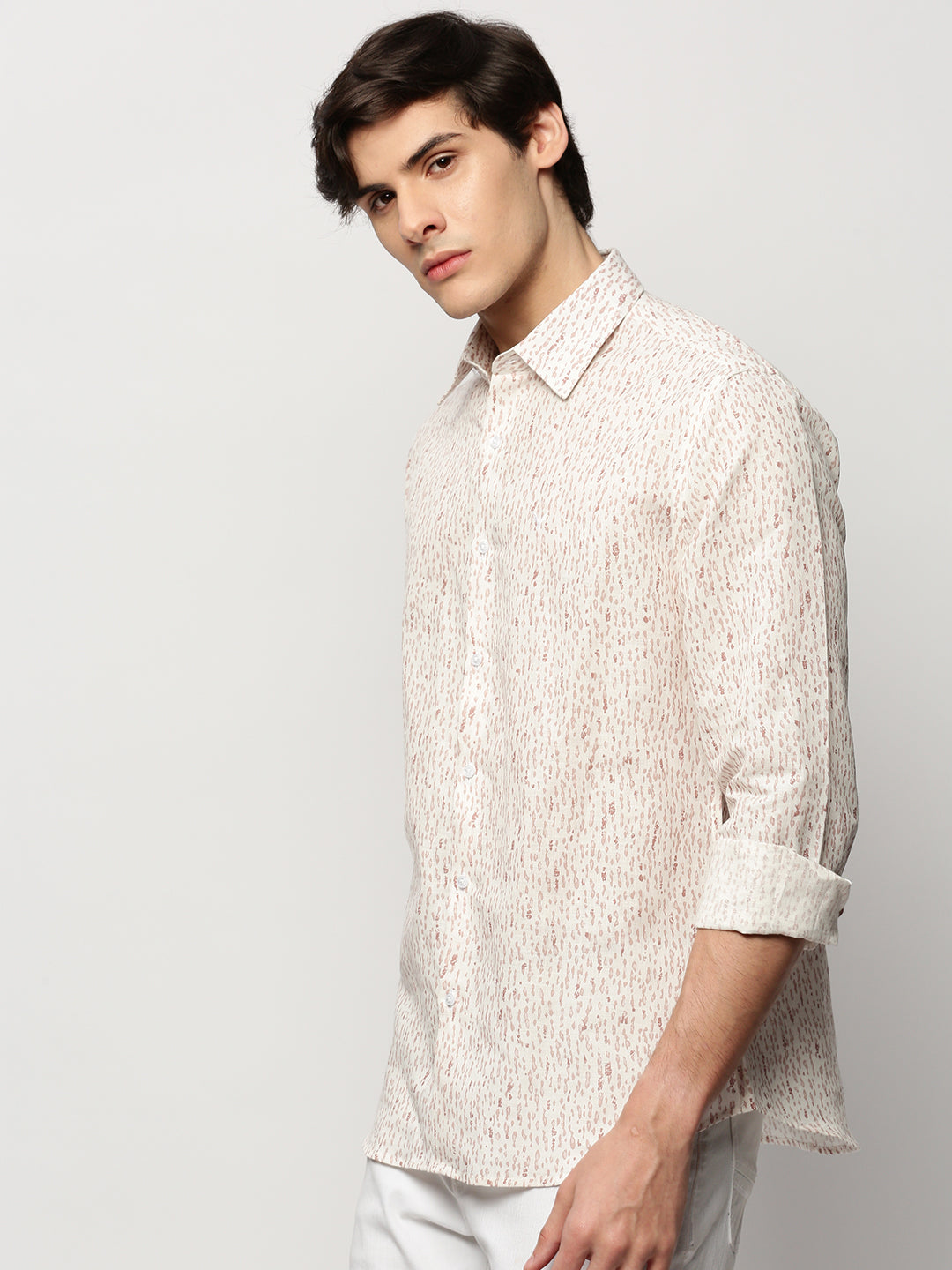 Men White Printed Casual Casual Shirts