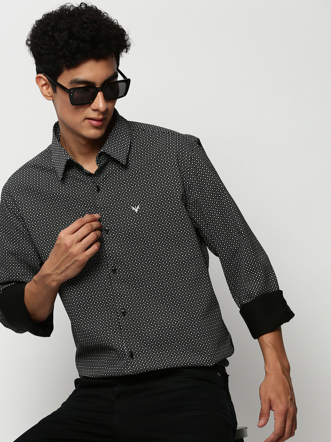 Men Black Printed Casual Casual Shirts