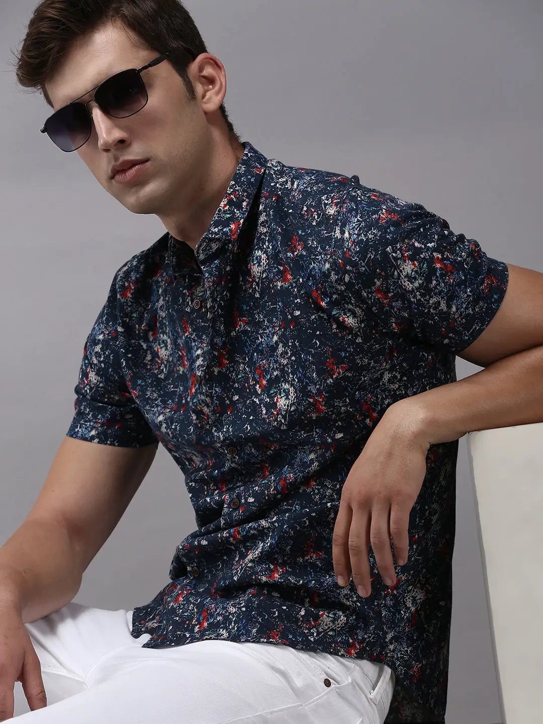 Men's Blue Printed Casual Shirt