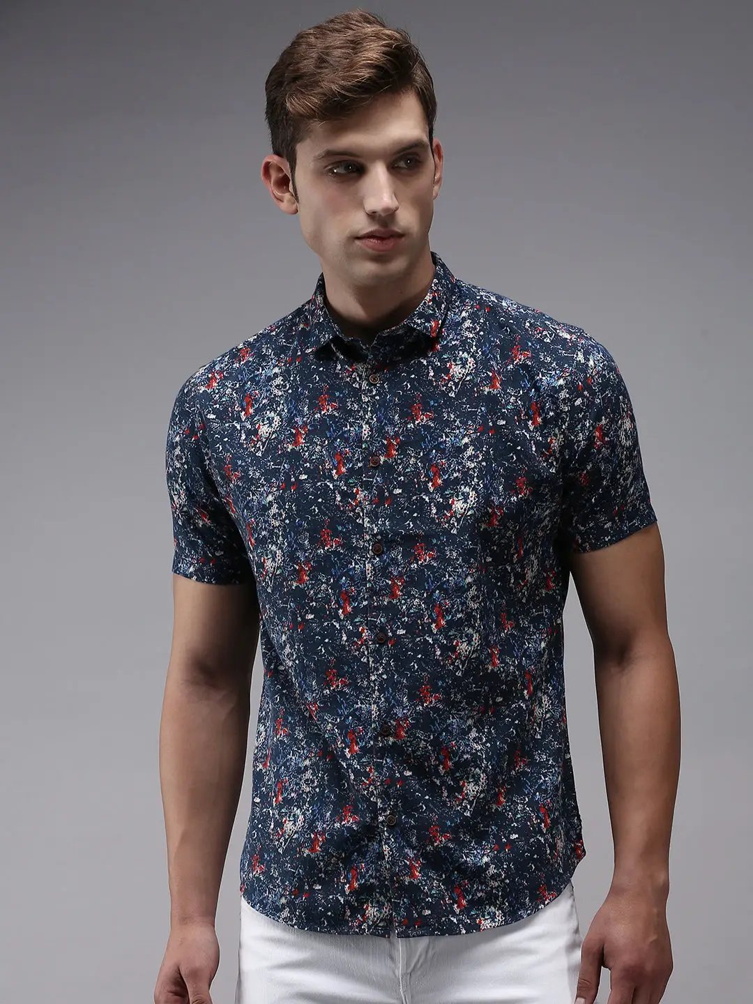Men's Blue Printed Casual Shirt
