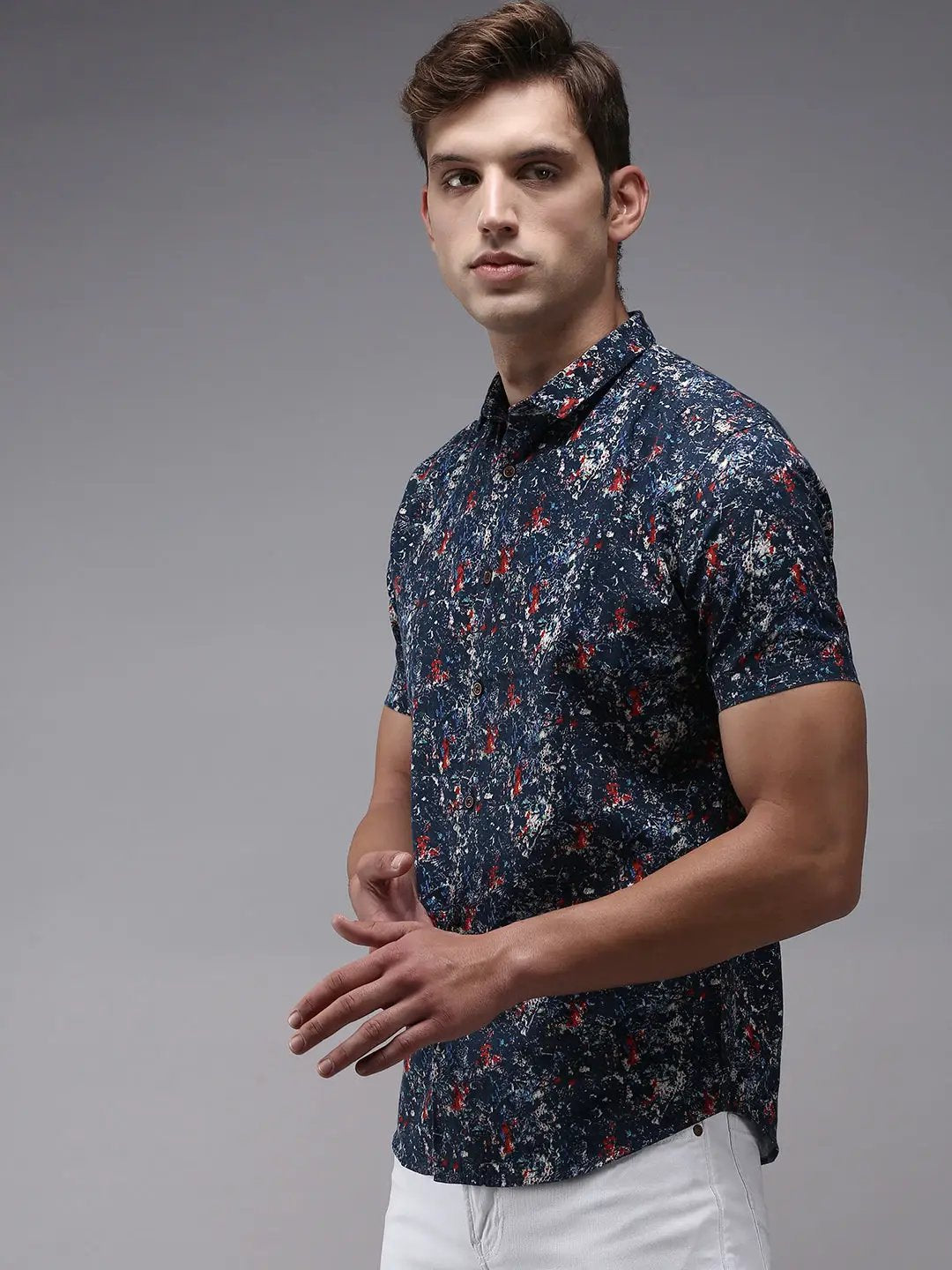 Men's Blue Printed Casual Shirt