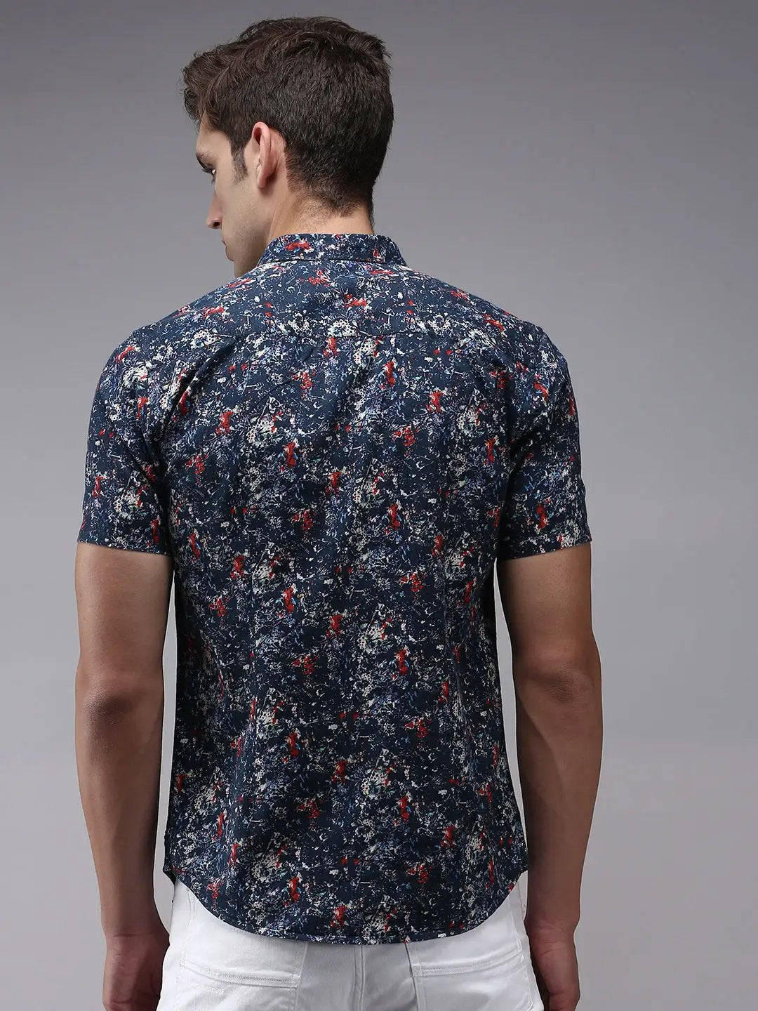 Men's Blue Printed Casual Shirt
