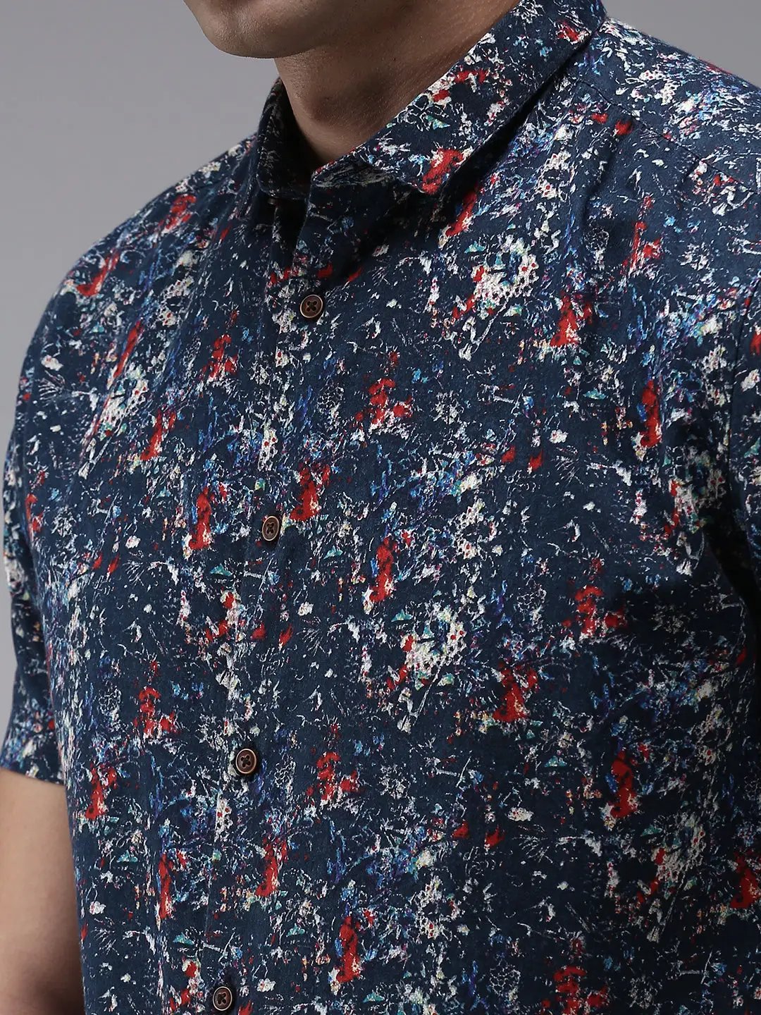 Men's Blue Printed Casual Shirt