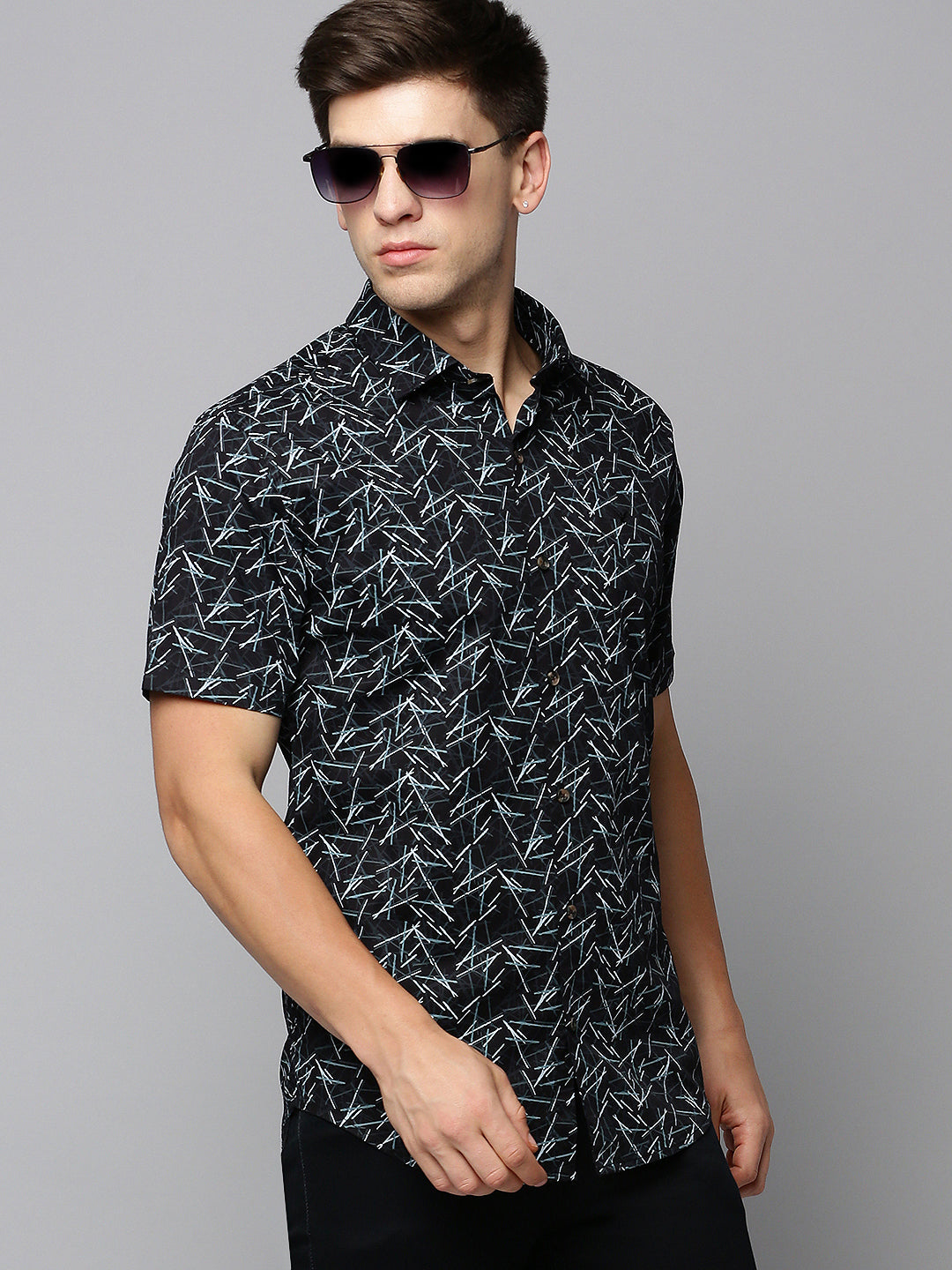 Men Black Printed Casual Shirt