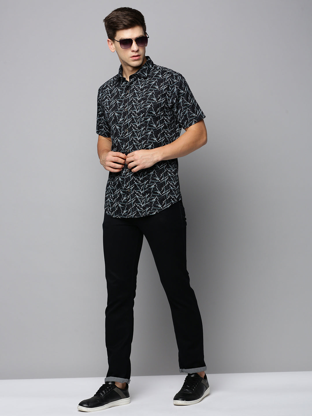 Men Black Printed Casual Shirt