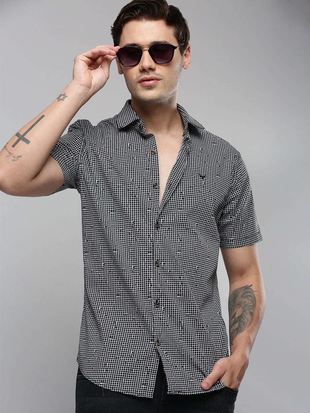 Men Black Checked Casual Shirt