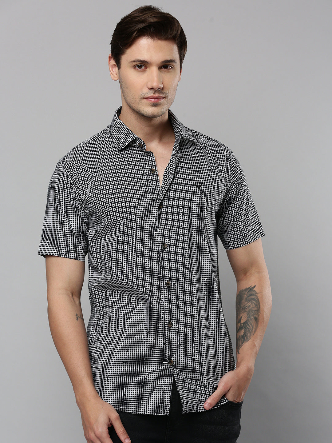 Men Black Checked Casual Shirt