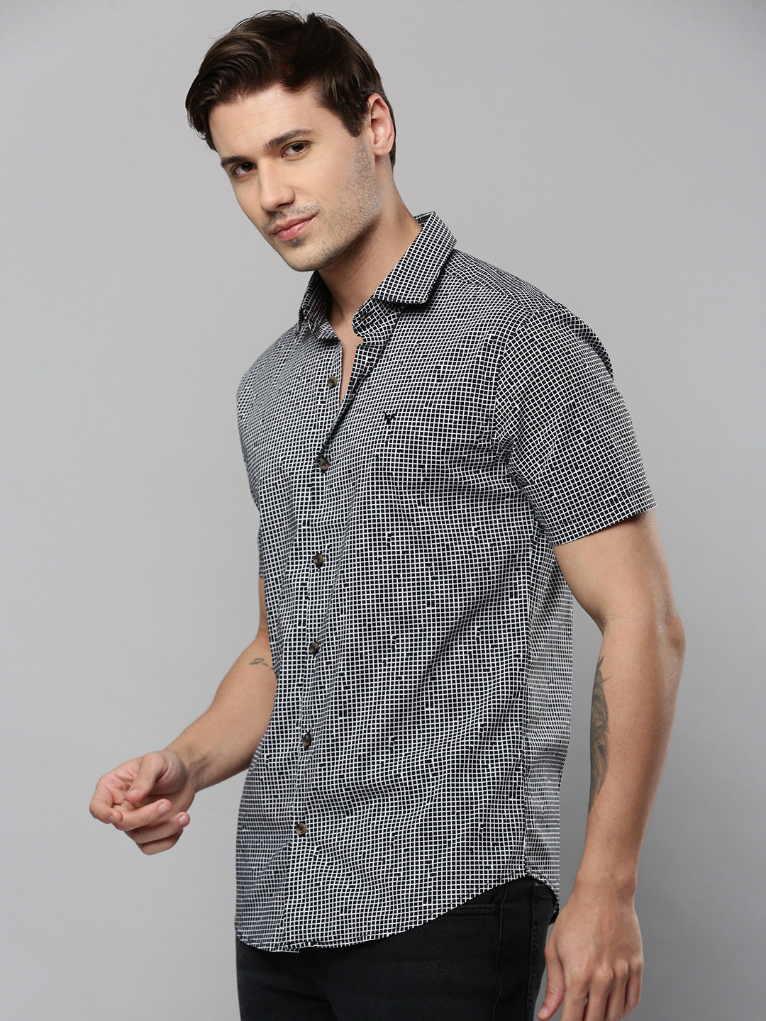 Men Black Checked Casual Shirt