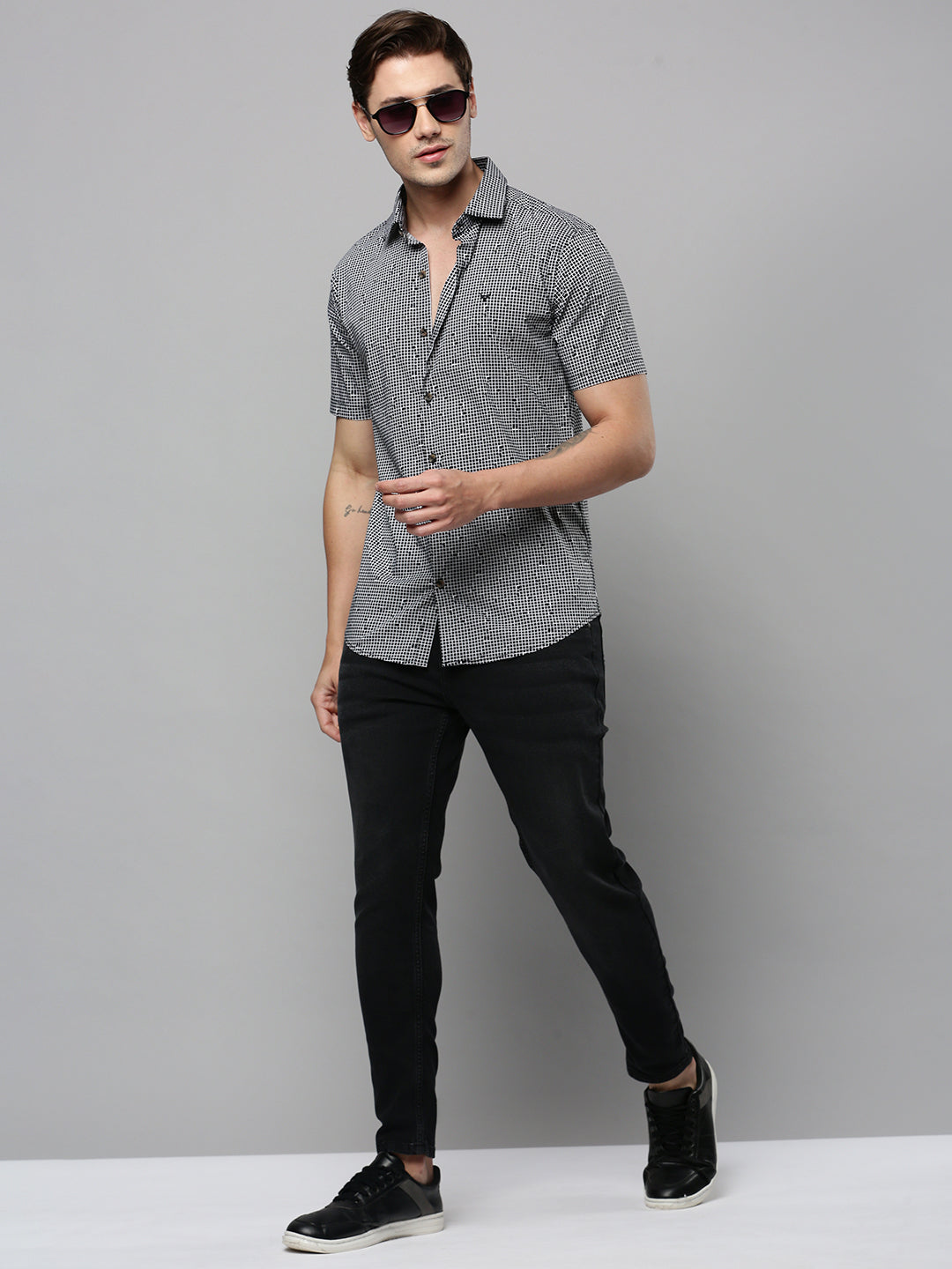 Men Black Checked Casual Shirt