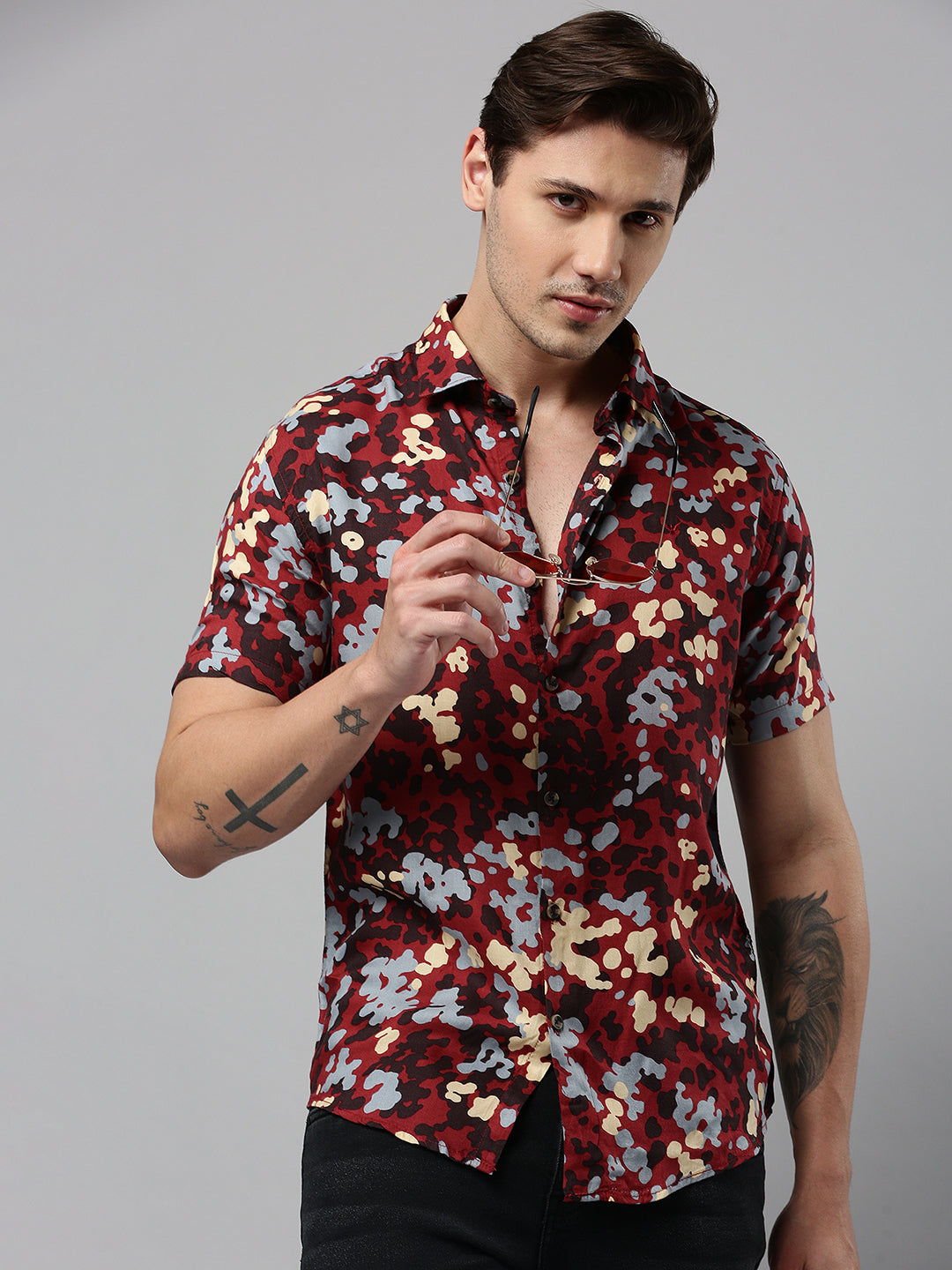 Men Maroon Printed Casual Shirt