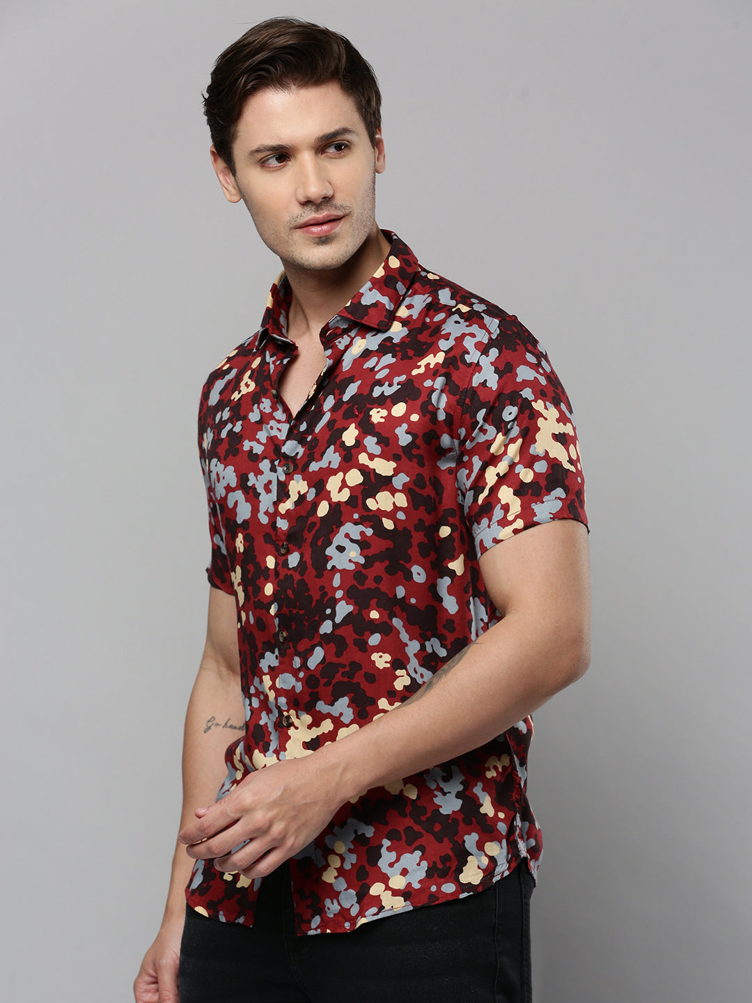 Men Maroon Printed Casual Shirt