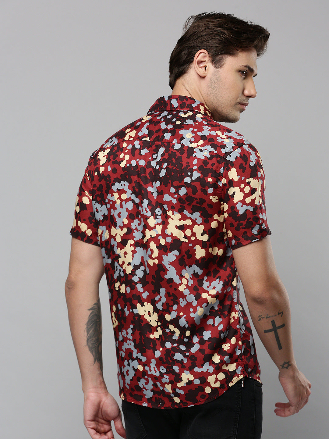 Men Maroon Printed Casual Shirt