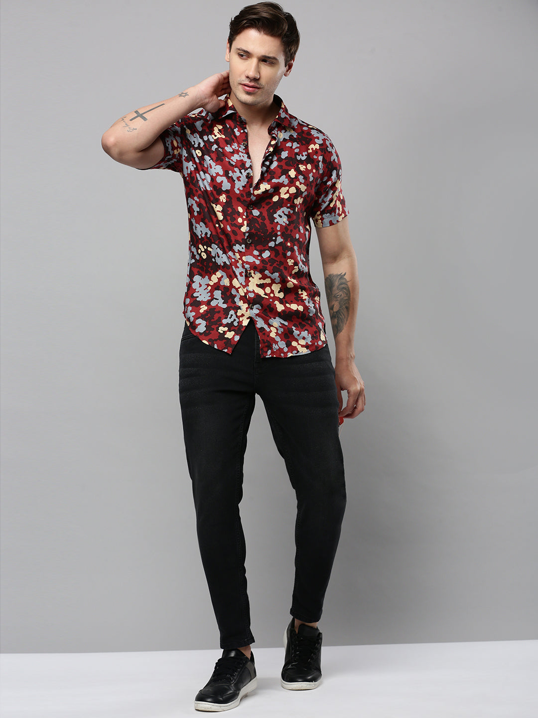 Men Maroon Printed Casual Shirt