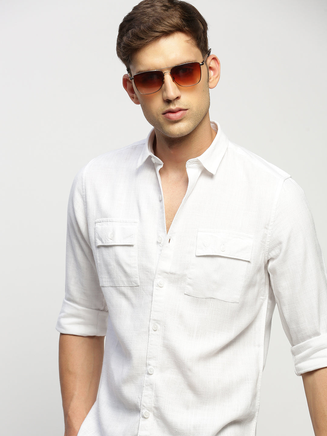 Men White Solid Shirt