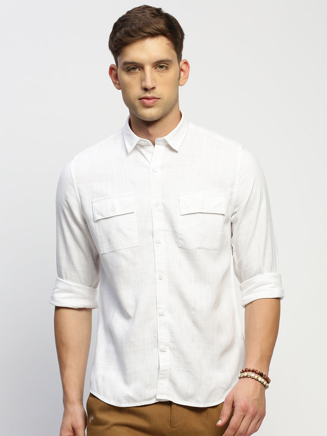 Men White Solid Shirt