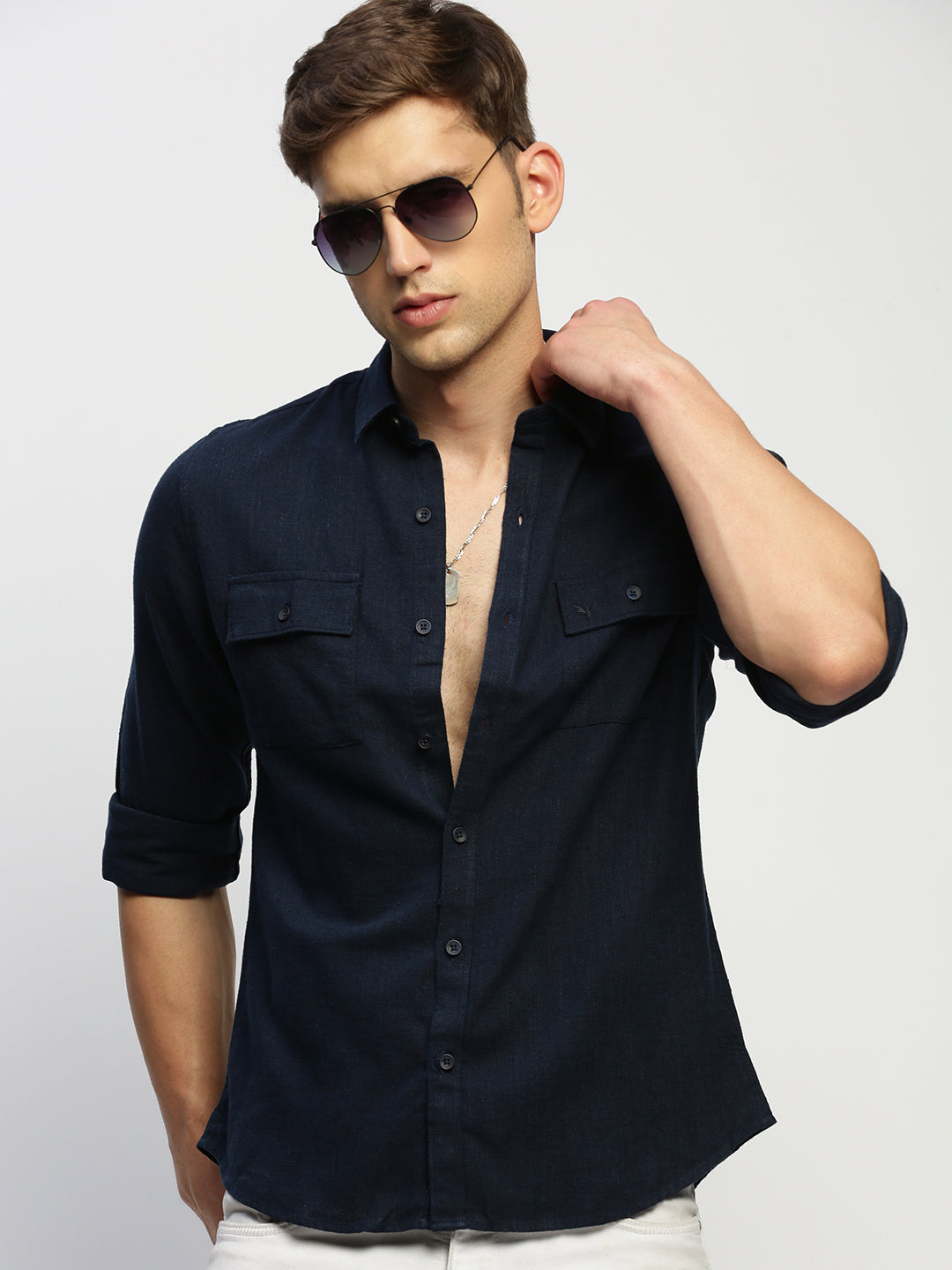 Men Navy Solid Shirt