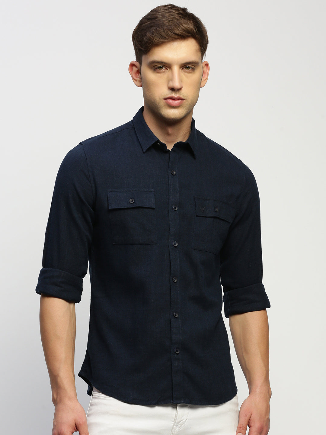 Men Navy Solid Shirt